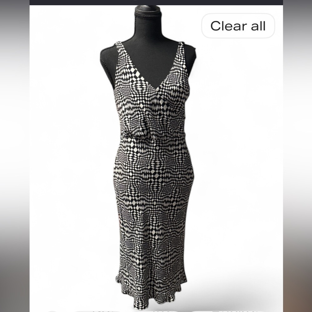 Vintage Made in the USA Lapis Black and White Midi Dress
